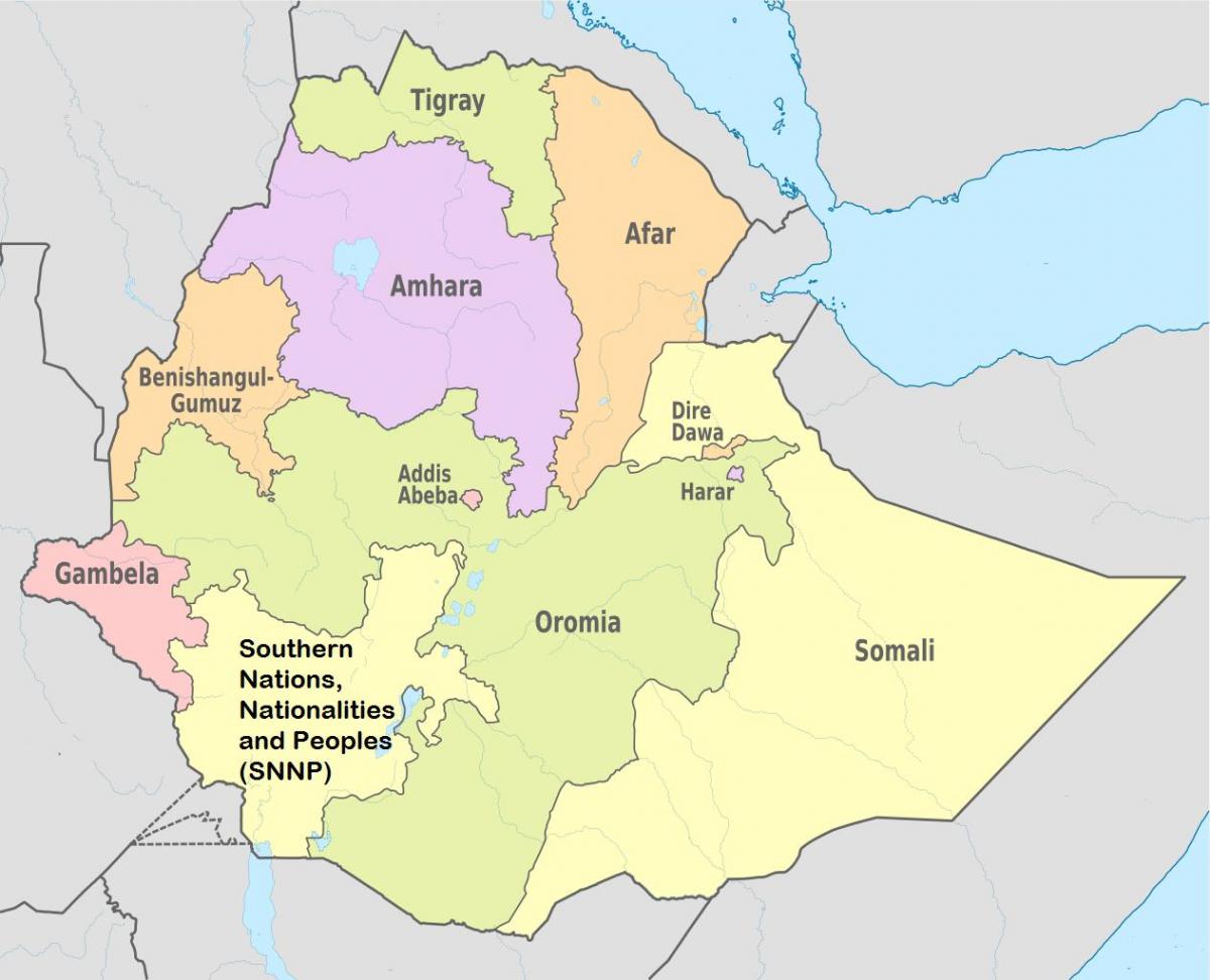 Ethiopië plaaslike state map
