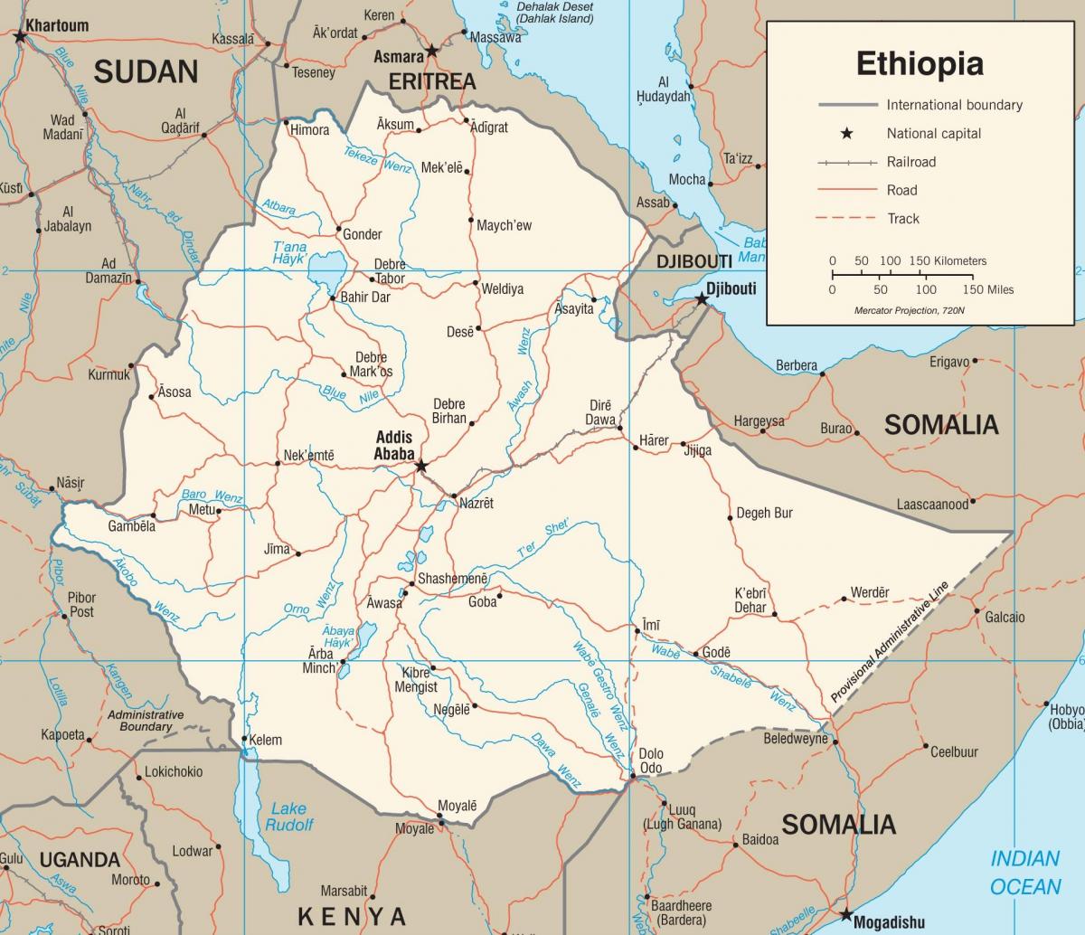 Ethiopiese pad netwerk kaart