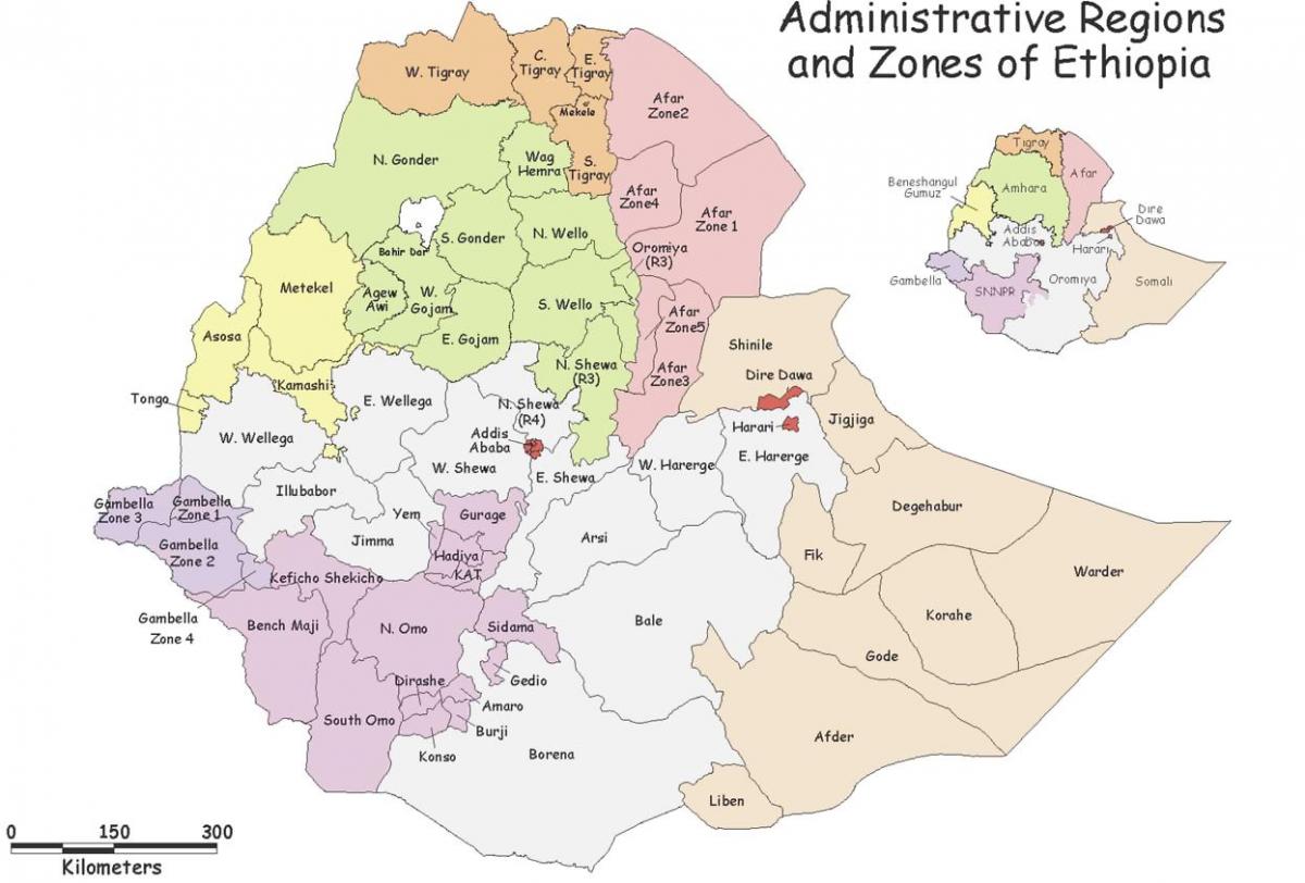 Ethiopiese kaart deur die streek