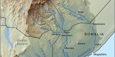 Kaart van die Ethiopiese riviere