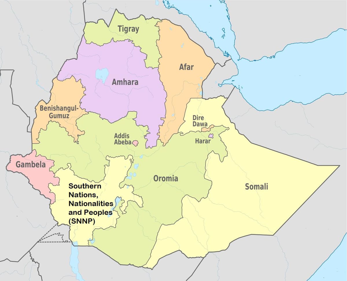 Ethiopië amhara streek kaart