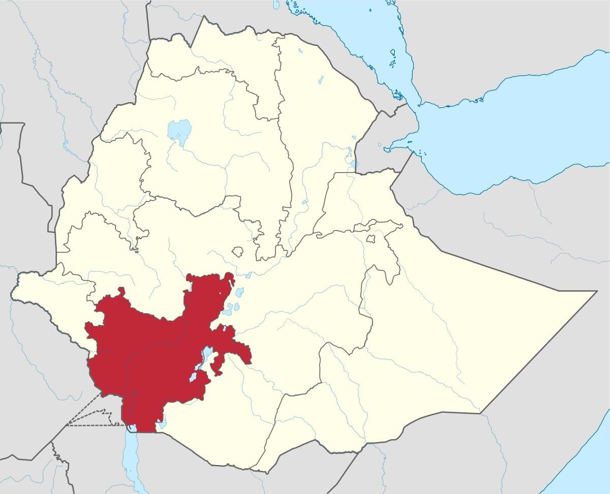 kaart van die suide van Ethiopië