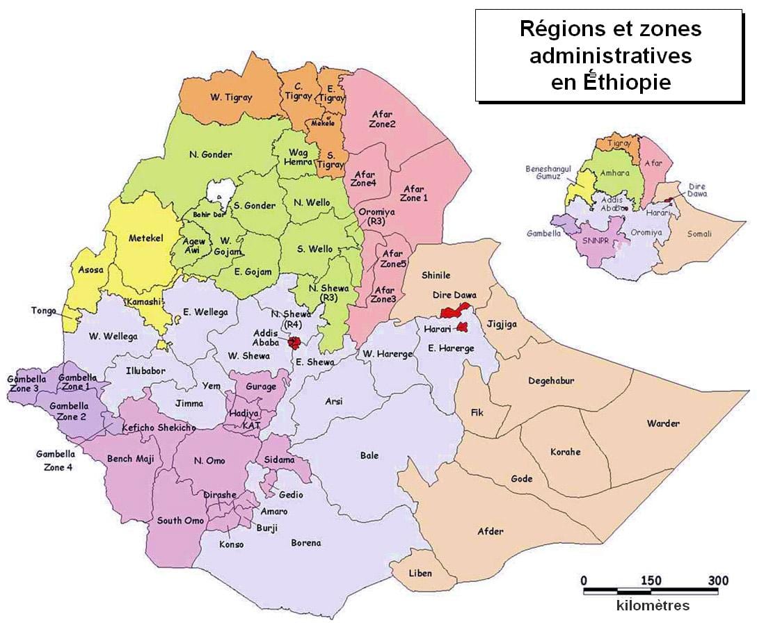 kaart van Ethiopië administratiewe