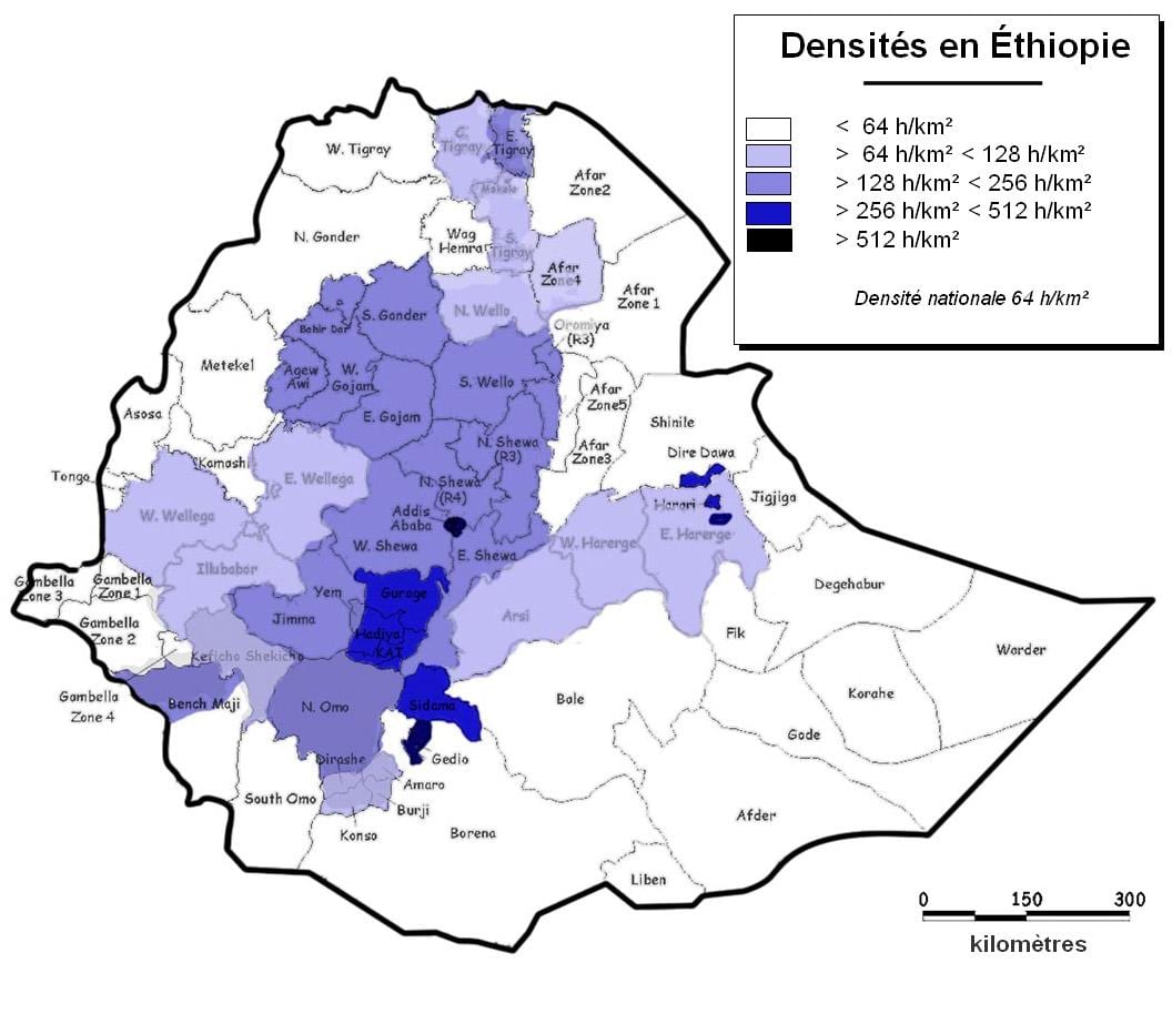 Ethiopië bevolkingsdigtheid kaart