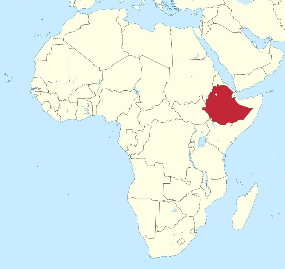 kaart van afrika wat Ethiopië