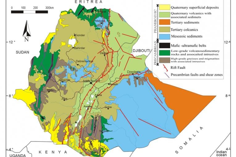 kaart van Ethiopië natuurlike hulpbronne