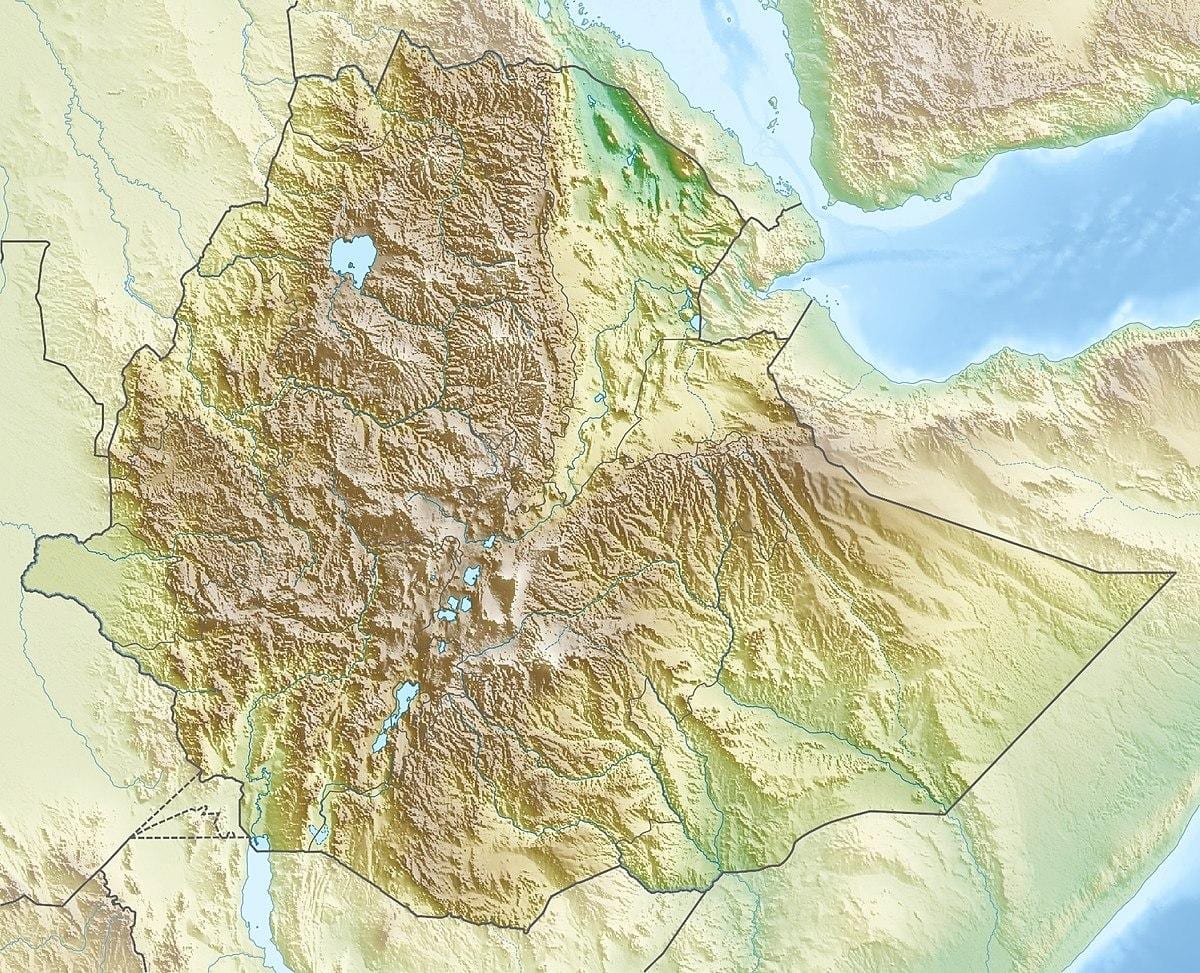 kaart van die Ethiopiese berge