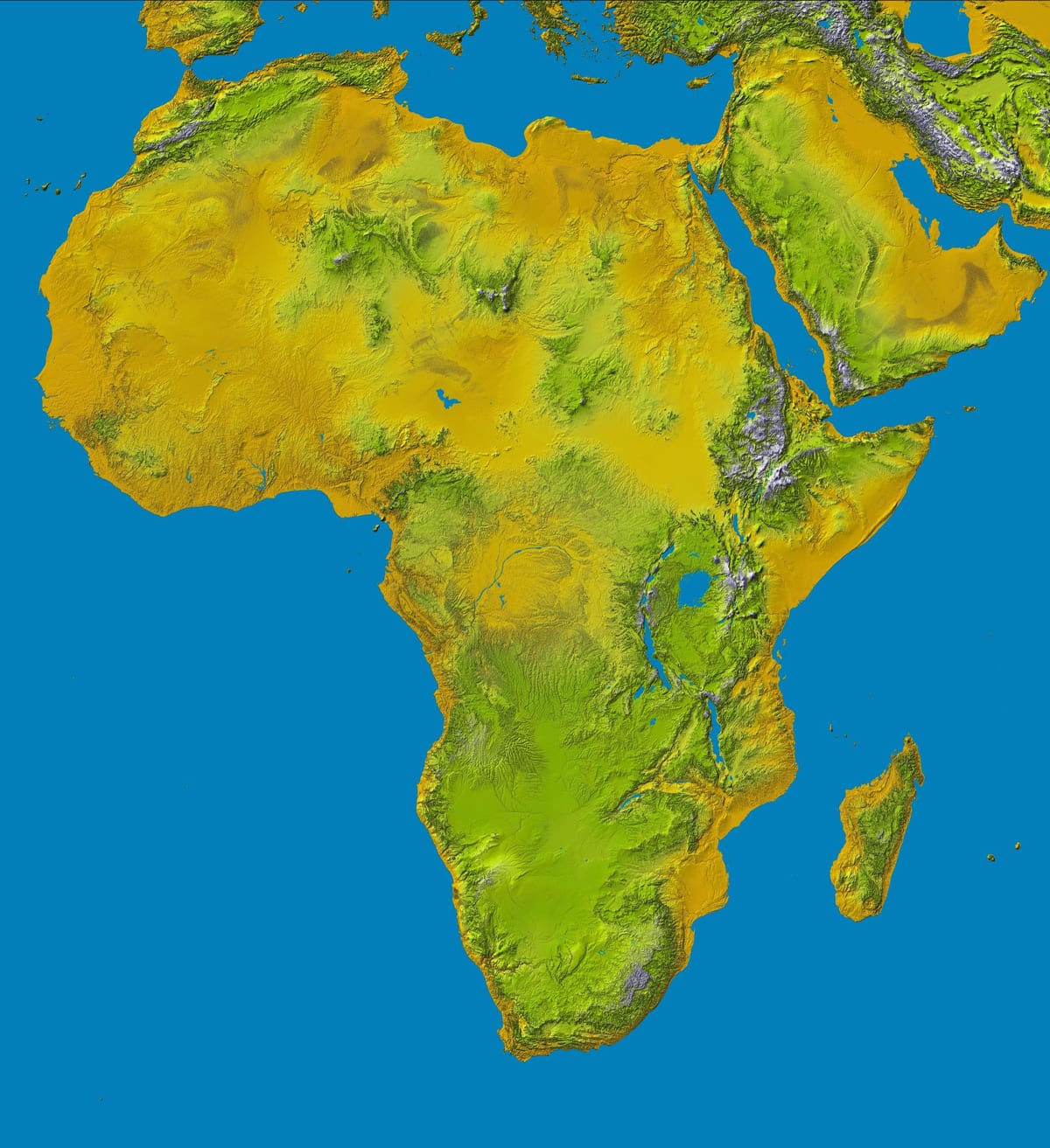 kaart van die Ethiopiese hooglande op die wêreld