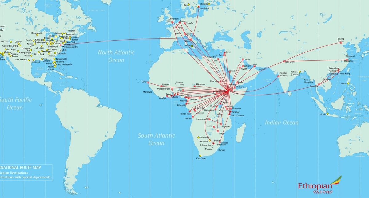 kaart van die Ethiopiese roete