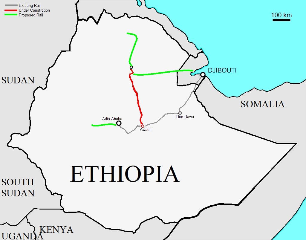 Ethiopiese spoorweg-kaart