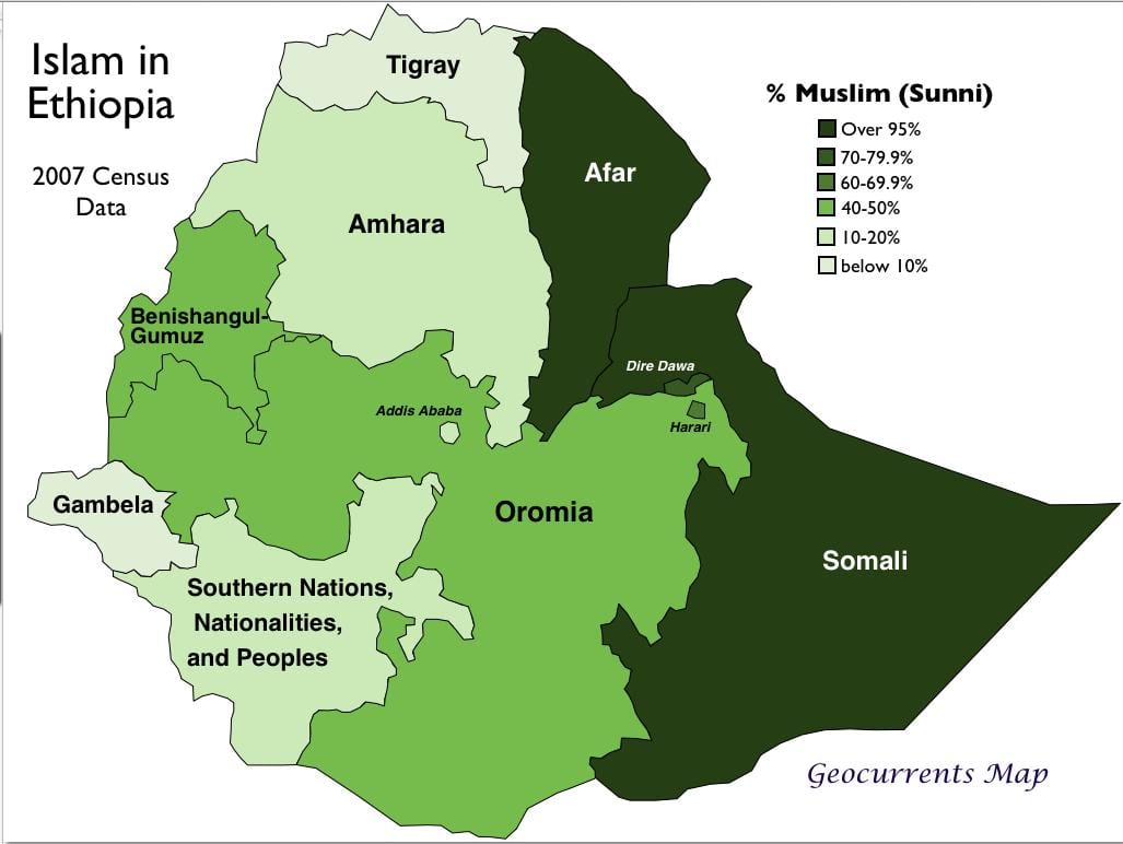 kaart van die Ethiopiese stamme
