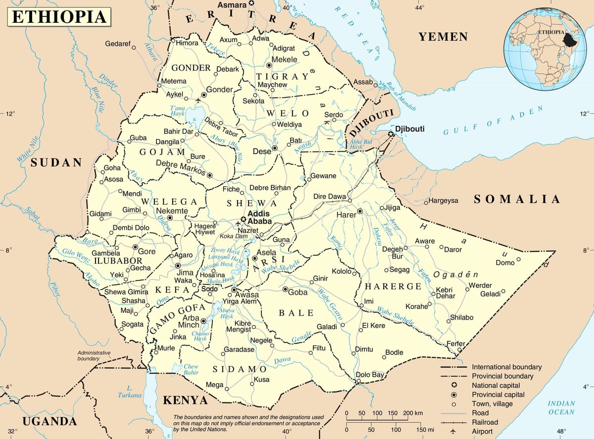 politieke kaart van Ethiopië