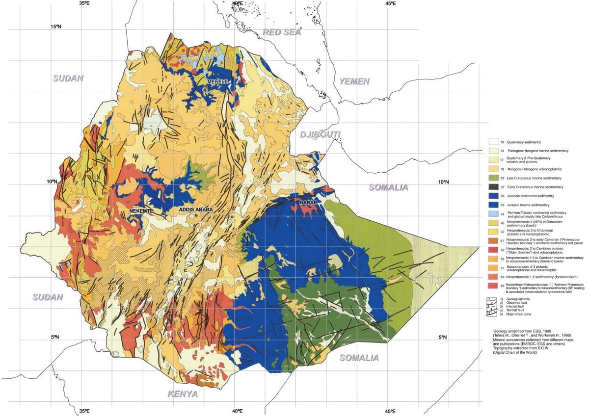 kaart van geologiese kaart van Ethiopië
