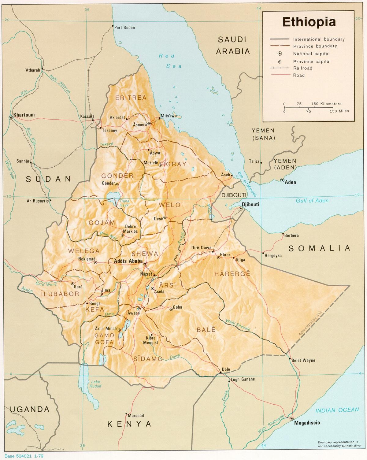 kaart van Ethiopië tydens derg