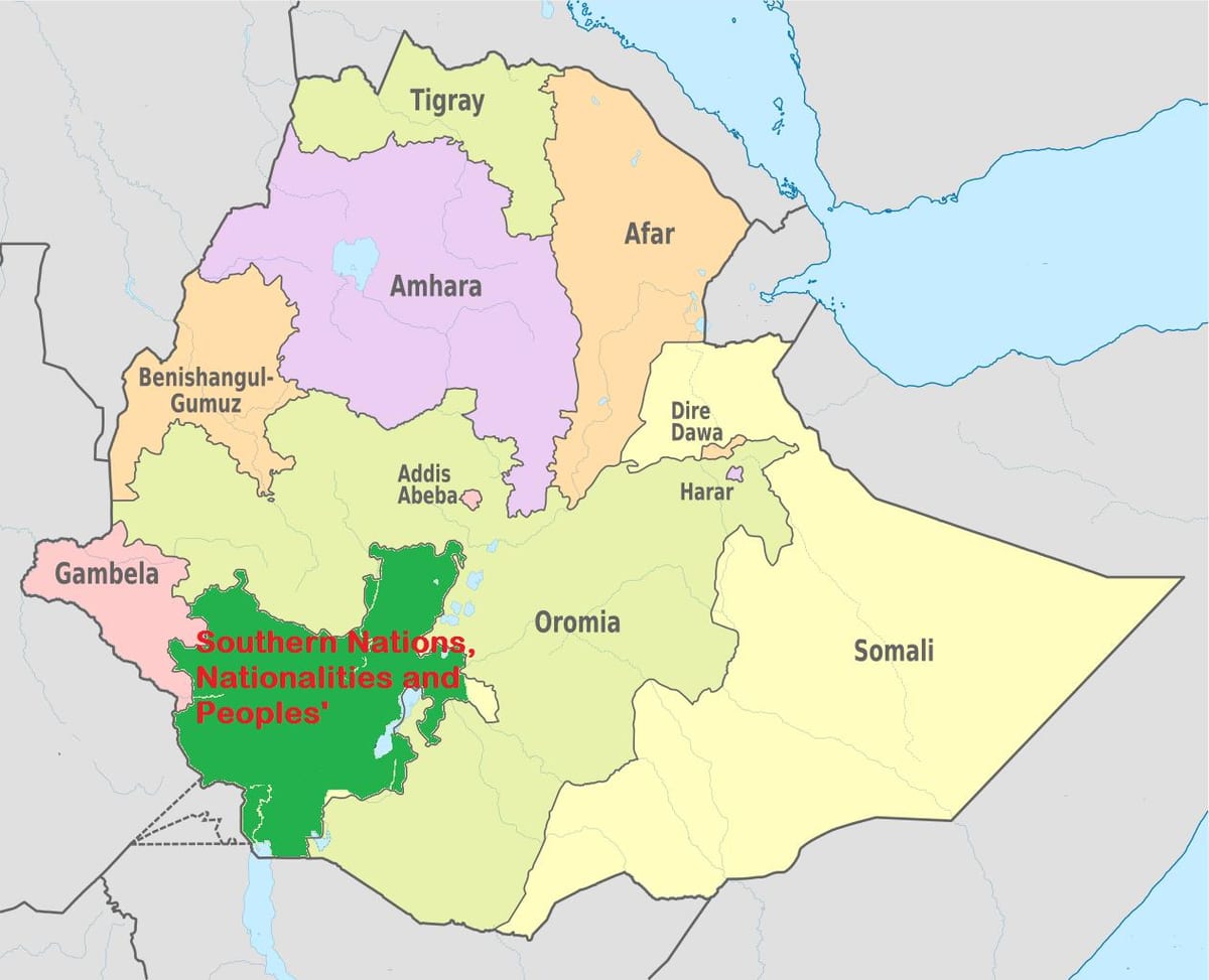 kaart van snnpr Ethiopië
