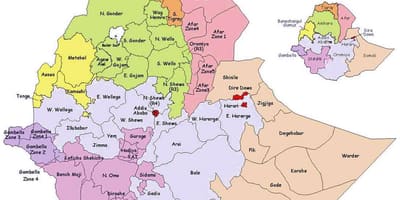 Kaart van Ethiopië administratiewe