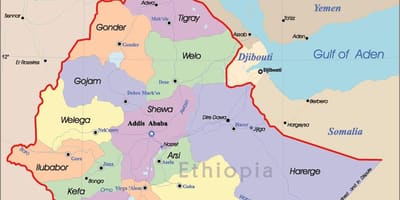 Ethiopië kaart met stede