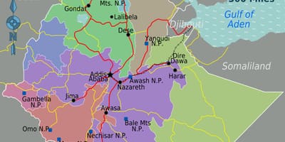 Ethiopië toeriste-aantreklikhede kaart