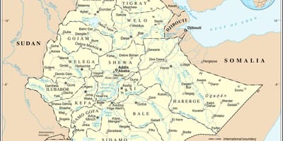 Huidige kaart van Ethiopië