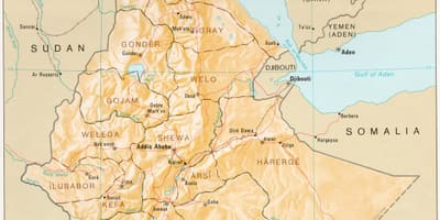 Kaart van Ethiopië tydens derg