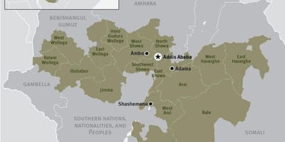 Kaart van oromia streek in Ethiopië